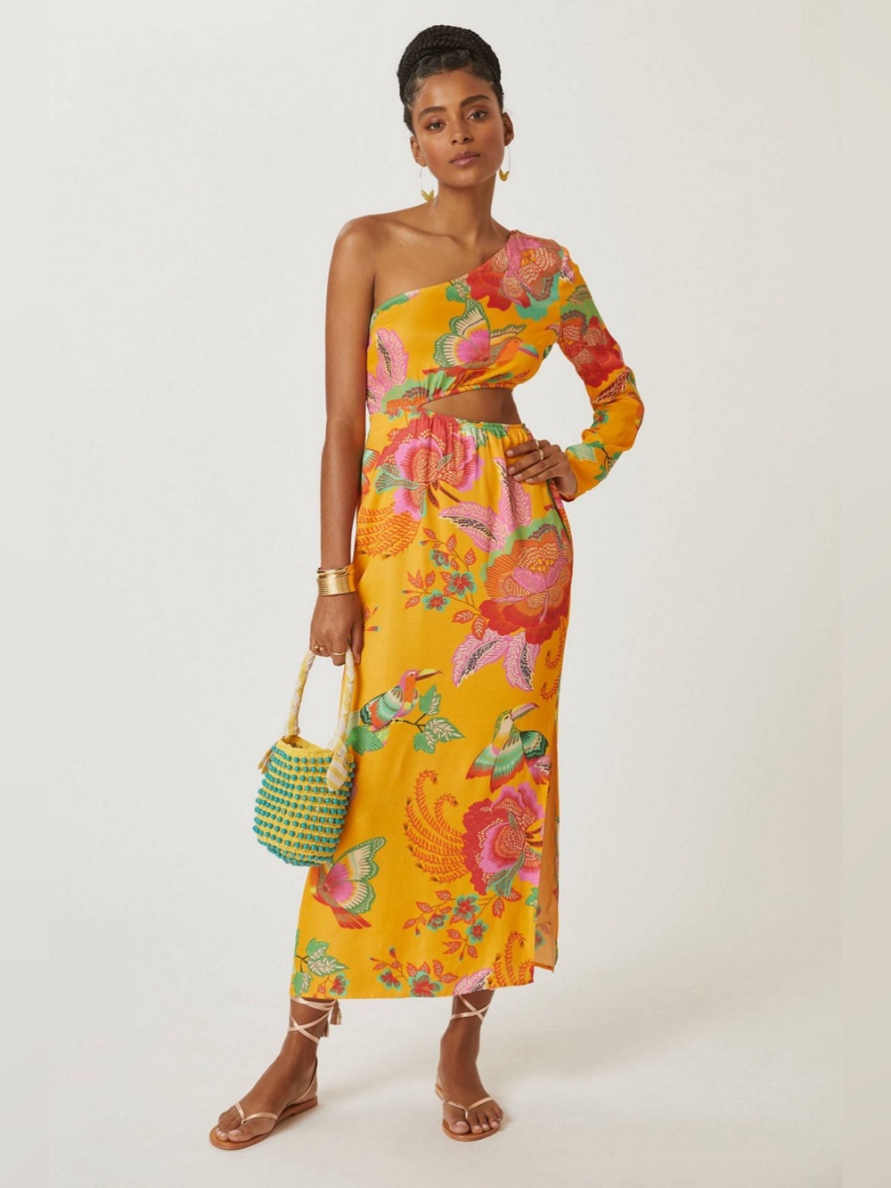 FARM Rio Single-Shoulder Printed Maxi Dress